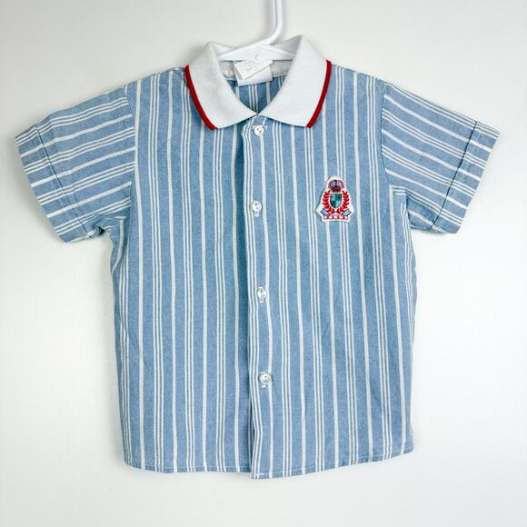 Vintage 90s Paul Scott Button Up Stripe Blue Polo Shirt Boys - 4 4T - Picture 6 of 9